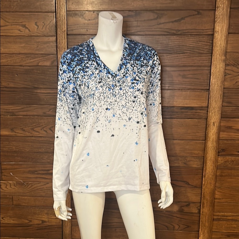 Elegant Blue and White Long Sleeve Top